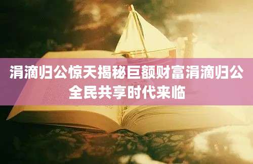 涓滴归公惊天揭秘巨额财富涓滴归公全民共享时代来临