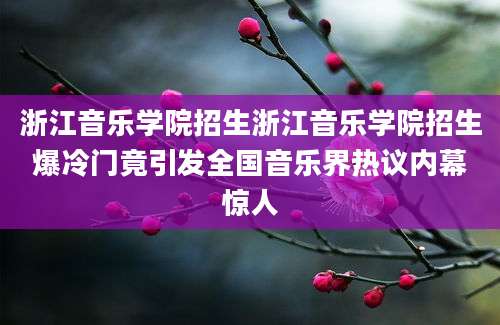 浙江音乐学院招生浙江音乐学院招生爆冷门竟引发全国音乐界热议内幕惊人