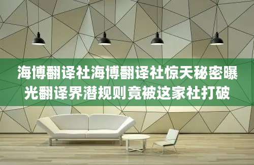 海博翻译社海博翻译社惊天秘密曝光翻译界潜规则竟被这家社打破