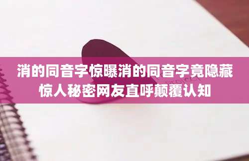 消的同音字惊曝消的同音字竟隐藏惊人秘密网友直呼颠覆认知
