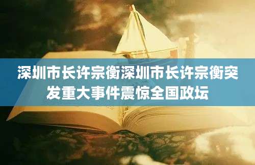 深圳市长许宗衡深圳市长许宗衡突发重大事件震惊全国政坛