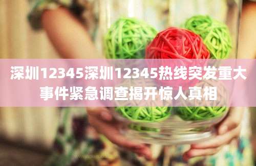 深圳12345深圳12345热线突发重大事件紧急调查揭开惊人真相