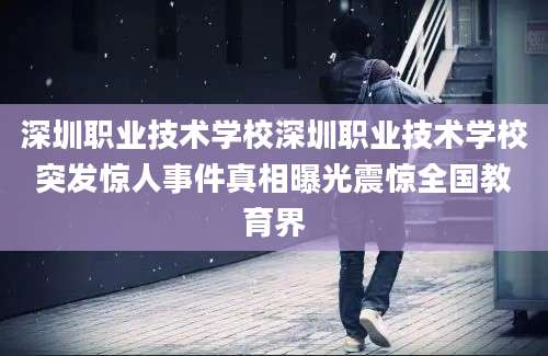 深圳职业技术学校深圳职业技术学校突发惊人事件真相曝光震惊全国教育界