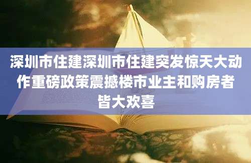 深圳市住建深圳市住建突发惊天大动作重磅政策震撼楼市业主和购房者皆大欢喜