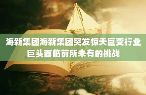 海新集团海新集团突发惊天巨变行业巨头面临前所未有的挑战